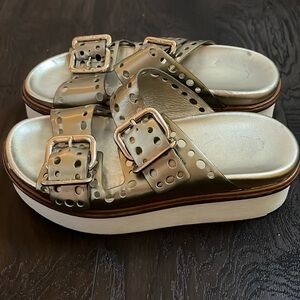 Tods gold buckle platform slide sandals size 36